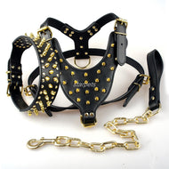 Cool Spiked Studded Leather Dog Harness Rivets Collar and Leash Set For Medium Large Dogs Pitbull Bulldog Bull Terrier  26