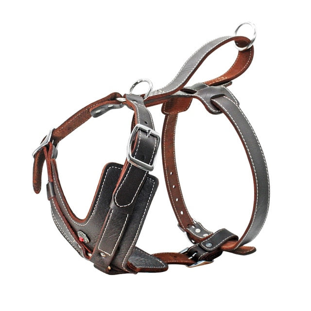 Genuine Leather Dog Harness With Quick Control Handle Adjustable - GAME-BRED K-9's